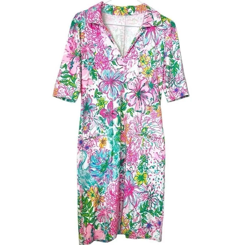 Lilly Pulitzer Floral Short Sleeve Button Front Multicolor Shirt Dress Size XS